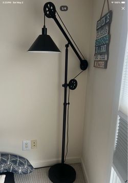 Blackened Bronze Wide Brim Pulley System Floor Lamp with Metal Shade