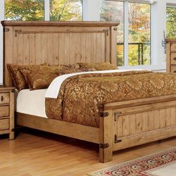 Brand new classic old-fashioned weathered elm finish with metal accents queen bedframe