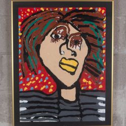 Basquiat-like original abstract portrait, framed and signed