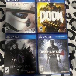 4 PS4 Game Lot Bundle: Uncharted 4, Doom, Resident Evil, Star Wars