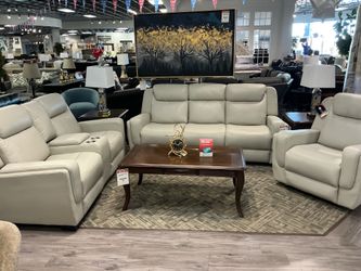 White Leather 3-Piece Powered Living Room Set