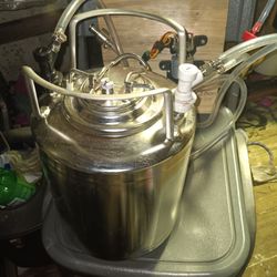 Stainless Steel Beer Keg , And Manual Pump With Hoses. 