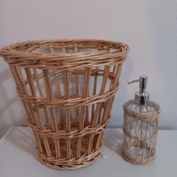 Boho Trash Can And Matching Soap Dispenser For Sale 