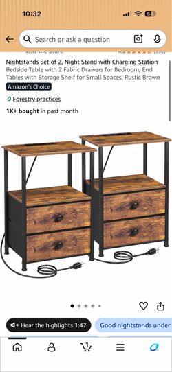 Rustic Brown Nightstands Set of 2 with Charging Station