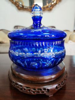 Blue Cut Crystal Bowl Dish