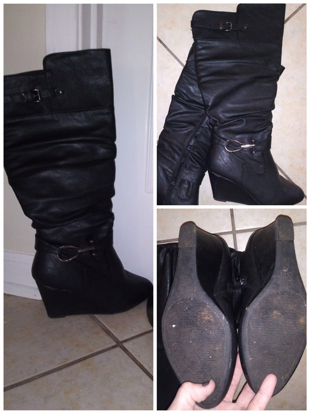 9 wide calf black knee high wedge boots $25