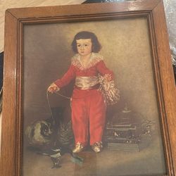 Vintage framed print of Victorian child with animals