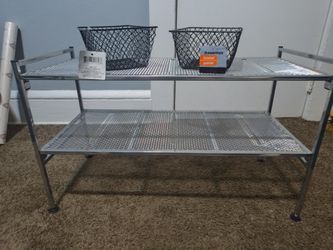 Two Tier Metal Shelf With Two Metal Baskets