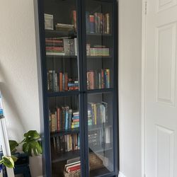 IKEA Billy Glass Bookcase Glass Doors Dark Blue Excellent Condition