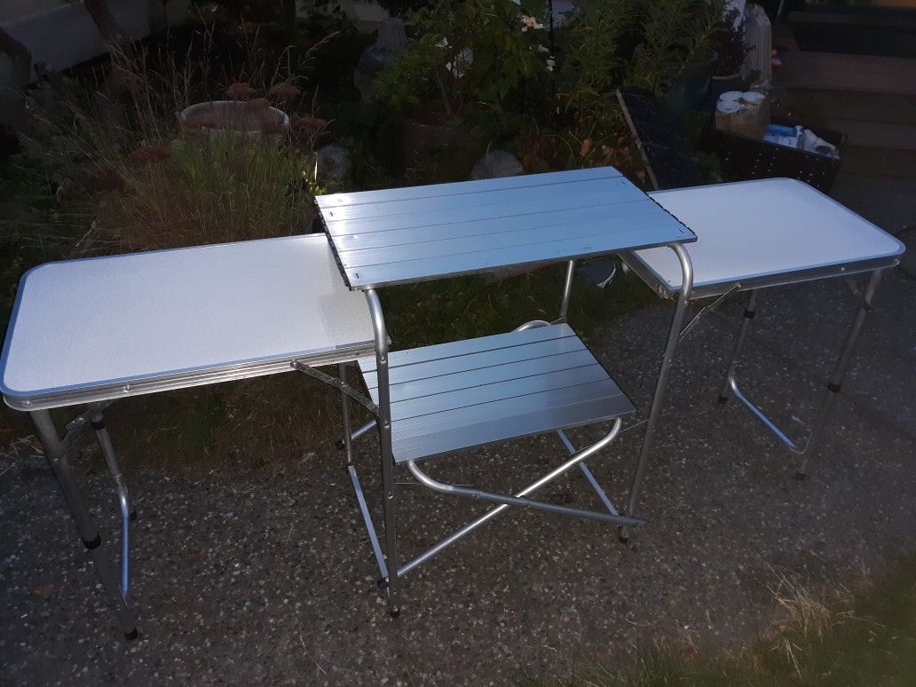 Tri Fold Camp Camping Table. Folds Flat And In A Bag Coleman Rei  Trailer Camper Van Beach Barbecue