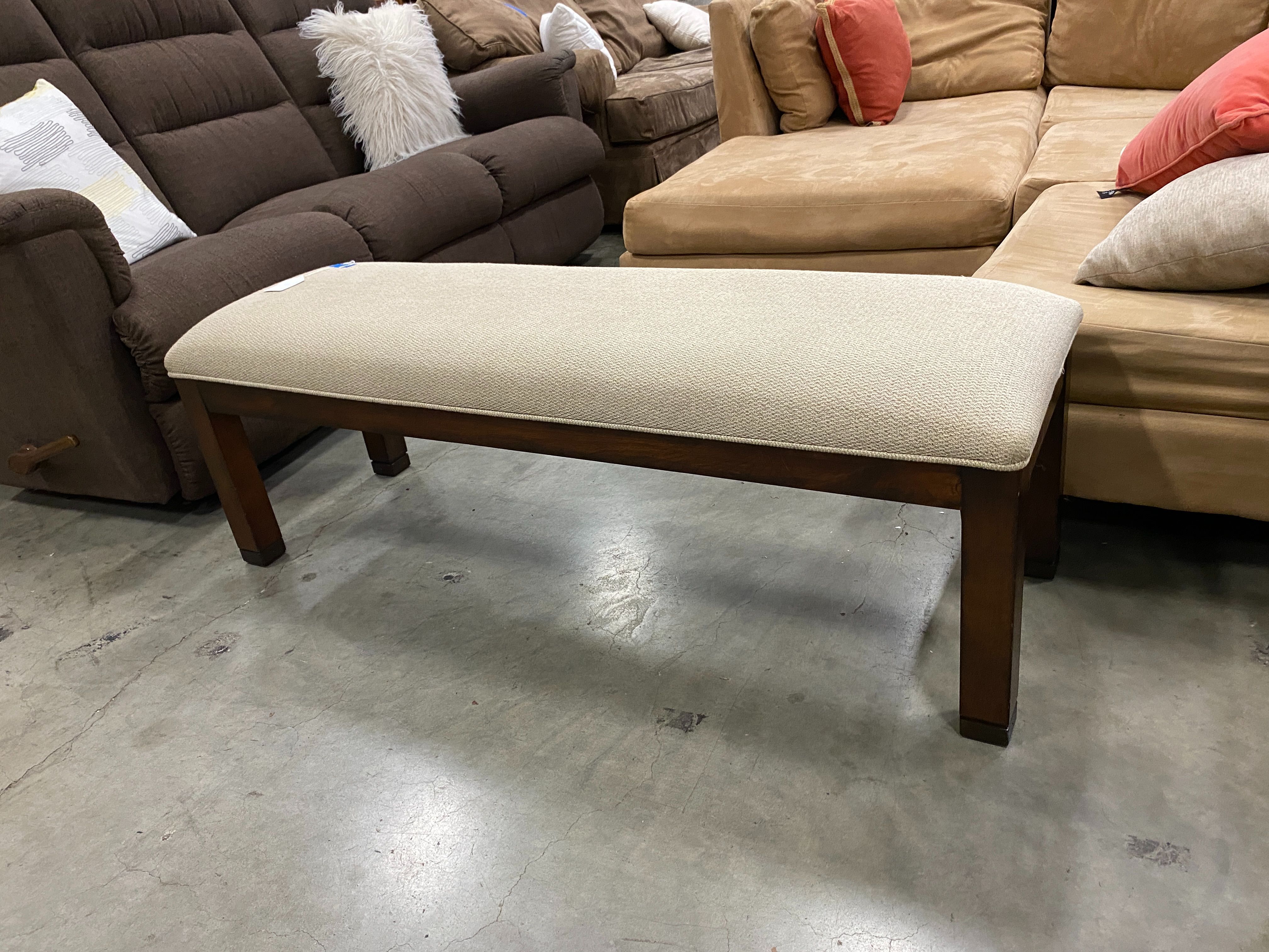Burnt Wood Beige Cushioned Bench