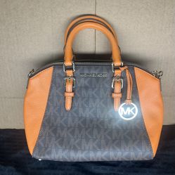 NEW - Michael Kors Orange and Brown Logo Colorblock 2-Way Ciara Handbag/Satchel  