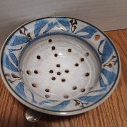 Handmade 7"+3" Blue salt glazed lead free food safe Stoneware colander $23
