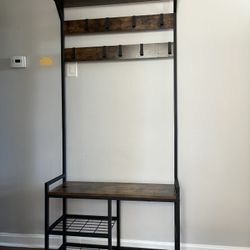 Industrial Entryway Bench – Hooks & Storage