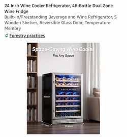 24 Inch Wine Cooler Refrigerator, 46-Bottle Dual Zone Wine Fridge