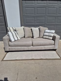 Gray Fabric Two-Seat Sofa with Throw Pillows