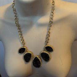 Black Druzy Gold Necklace Jewelry 