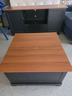 Matching Black & Wood Tone TV Stand + Coffee Table Set - Great For DIY / Refurbisher Projects!