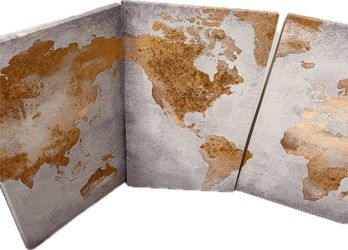 Gold Foil World Map Set of 3 Wrapped Canvas Prints
