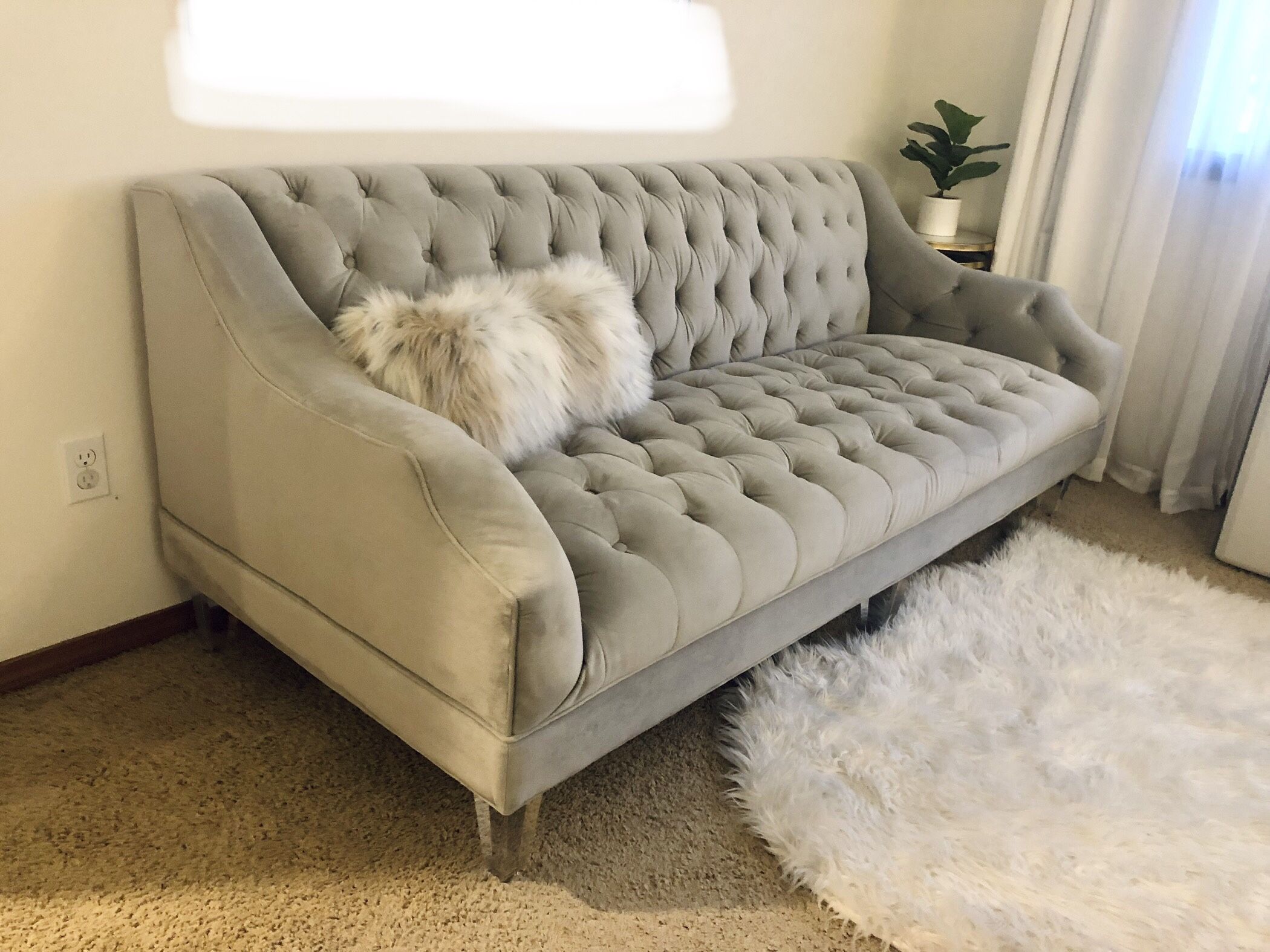 MOVING - Performance Velvet Tufted Grey Bella Dove Z Gallerie Designer Sofa!