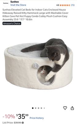 Cat Beds for Indoor Cats Enclosed House Hideaway Raised Kitty Hammock Large with Washable Cover Kitten Cave Pet Hut Puppy Condo Cubby Plush Cushion