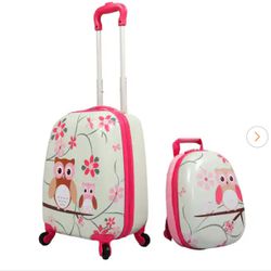 Kids Carry on Suitcase Luggage Set with Spinner Wheels Owl (2-Piece)