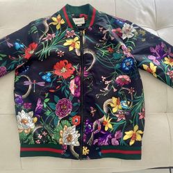 GUCCI - Pre-owned FLORA SNAKE-PRINT SILK BOMBER JACKET