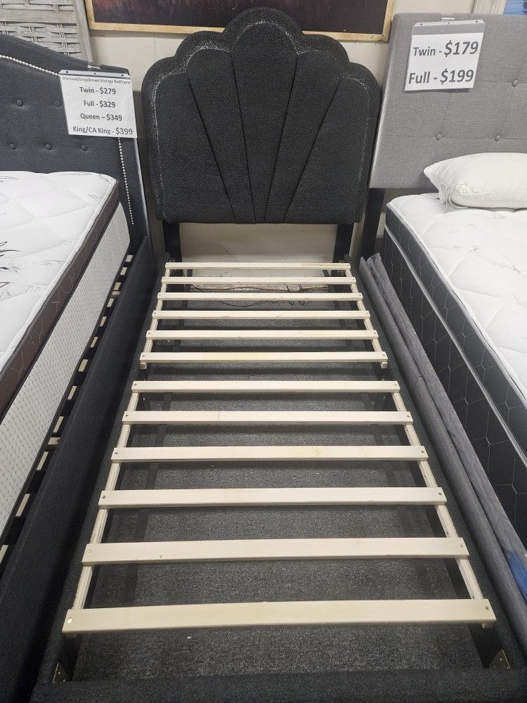 Brand New Black Linen LED Twinn Platform Bedframe