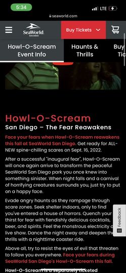 Howl O Scream Sea World Ticket