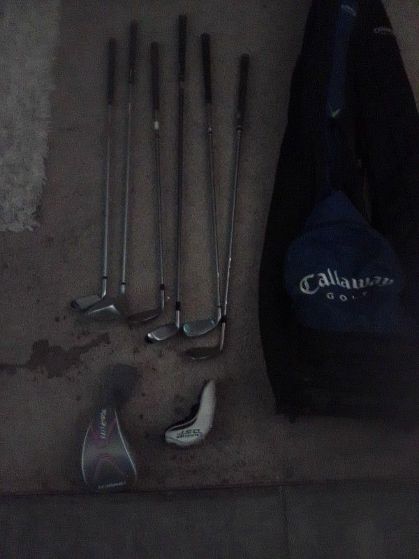 Gently Used Callaway Golf Travel Bag And Various Callaway Golf Clubs