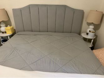 Gray velvet headboard and white frame