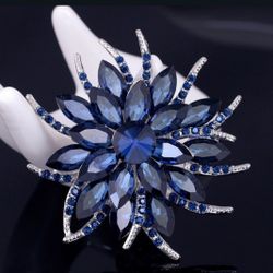 New Charm Dark Blue Flower Crystal Rhinestone Brooch Pin 