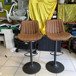 31.49 in. Brown Low Back Metal Adjustable Height Bar Chair with Faux leather Seat Set of 2