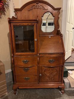Lexington solid oak secretary desk & display cabinet OR Bar Cart