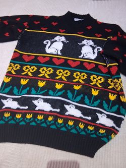 Vintage Adele Cats and Hearts Sweater