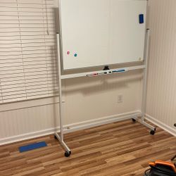 Maxtek Rolling White Board On Wheels 48x32 Inch Double Side Magnetic Dry Erase Board With Stand