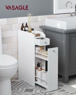 Small Bathroom Storage Cabinet, with Slide Out Drawers，Cloud White Slim Bathroom Storage Organizer, Toilet Paper Holder, for Small Spaces, SIREN Colle