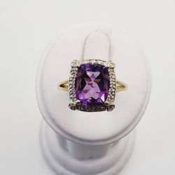 14k Gold Amethyst & Diamond Ring