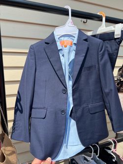 Boys Joey Couture 3-Pc Suit Jacket Vest Button Down Light Blue Navy Size 6