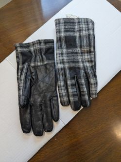 Black Plaid Leather Winter Gloves