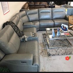 ‼️Super Sale💥 Genuine Leather Gray  Modern Power Reclining Sectional/ Couch💥 Brand New ✅