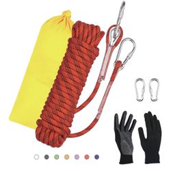 8mm Static Heavy Duty Rope For Rock Climbing, 10m (32ft) With Gloves & Carabiners 