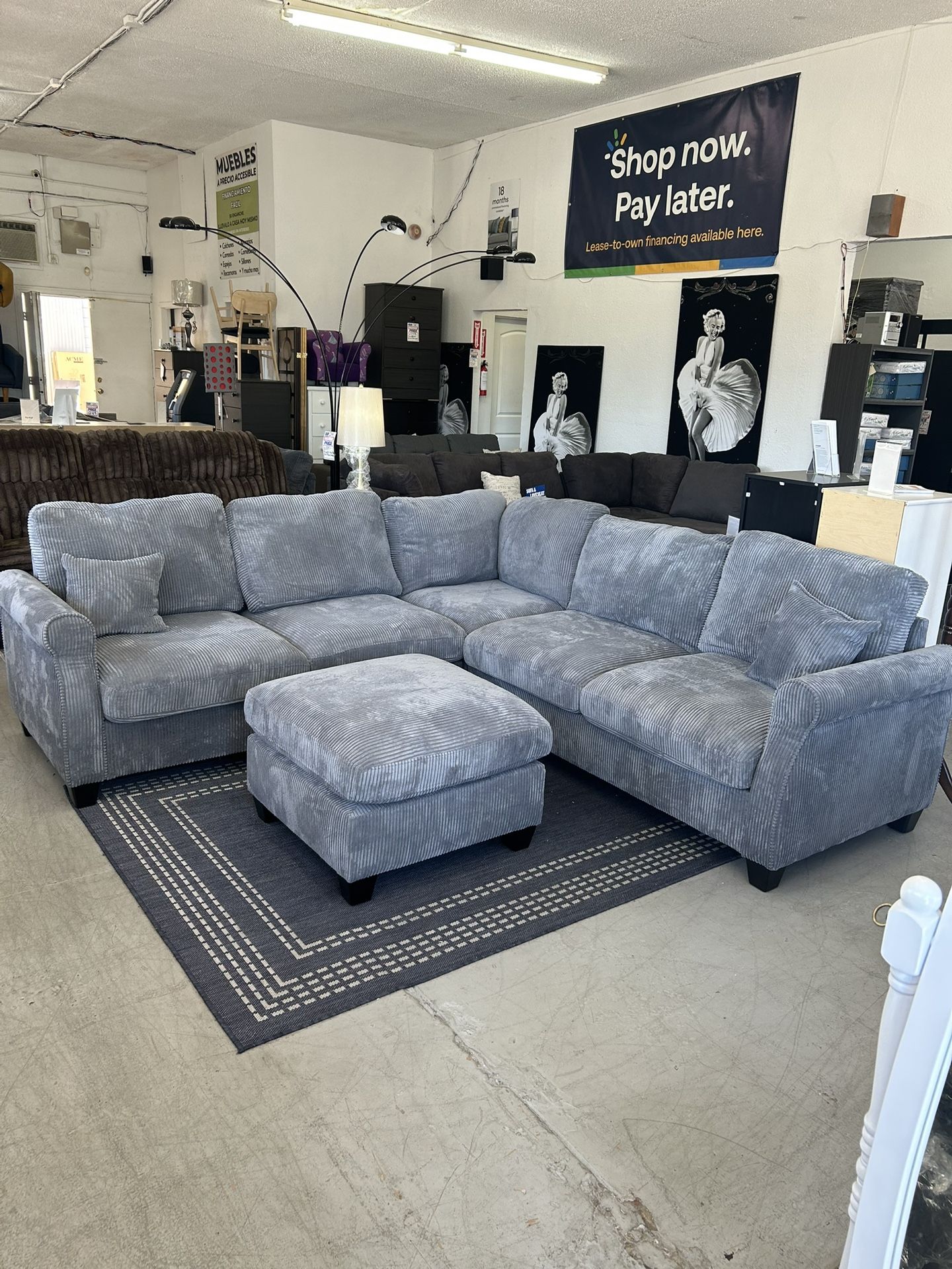Sectional Sofa Very Comfortable In Gray Corduroy
