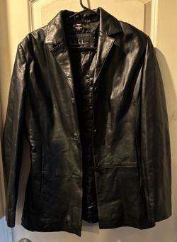Nicole Miller Black 100% Genuine Leather Blazer Jacket Women's Size M