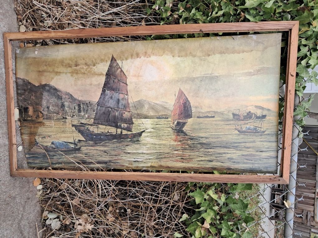 Large Oil Painting Has Water Stain