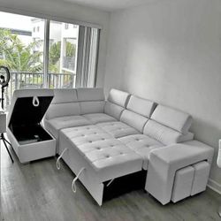 WHITE LEATHER - LARGE SECTIONAL - COMFORTABLE!