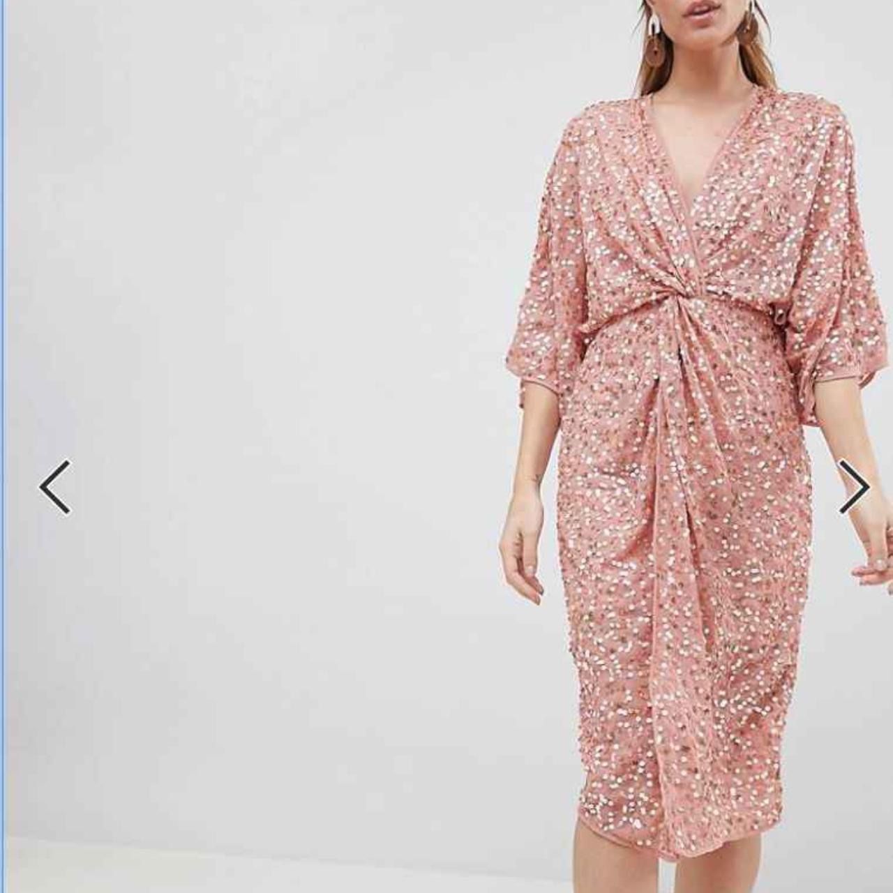 ASOS DESIGN scatter sequin knot front kimono midi dress