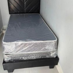 NEW BED FRAME TWIN SIZE WITH MATTRESS AND BOX SPRING 