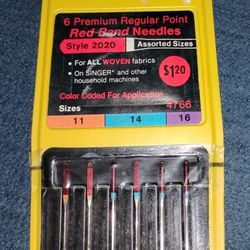 Sewing Machine Needles
6 Regular Point Singer Red Band Needles 4766 Style 2020 Sizes 11 14 16