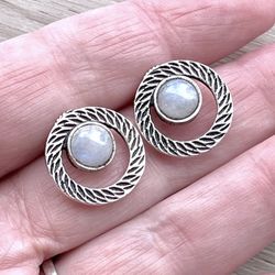 Natural Rainbow Moonstone 925. Sterling Silver Stud Post Earrings